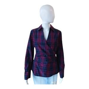 Talbots Plaid Faux Wrap Blouse with Side Zipper Size 4P